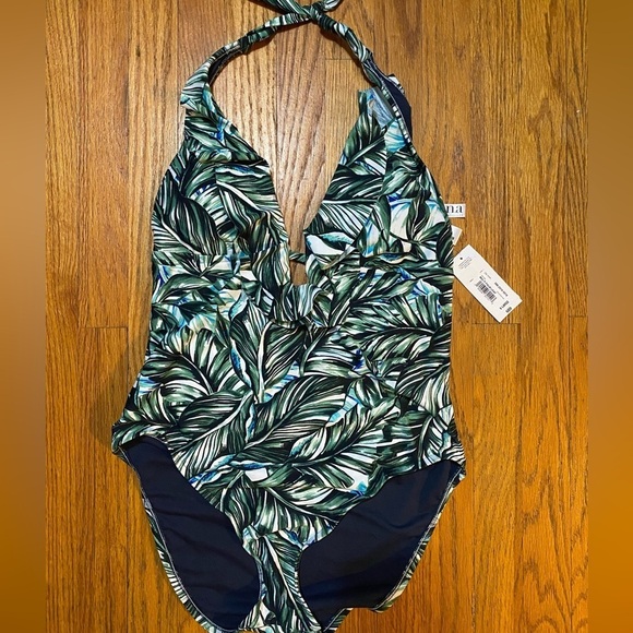 a.n.a Green Tropical Multi Palm Leaf Print One Piece Swimsuit, Women’s XL - Picture 5 of 7